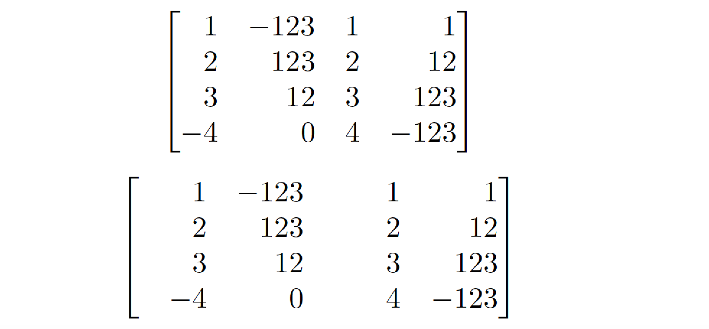 amsmath How to set the "column character width" of a `bmatrix`? TeX