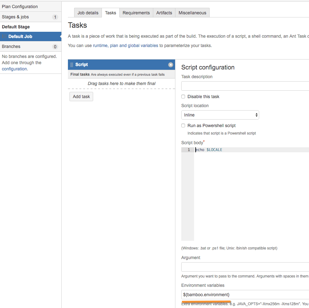 bamboo Possible to specify environment variables common to multiple