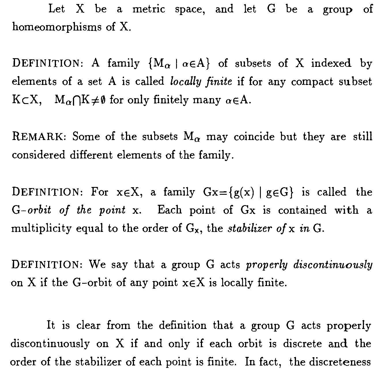 general topology a group acts properly discontinuously on X if and