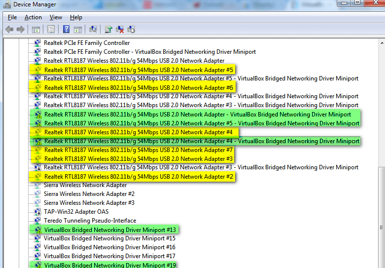 VirtualBox reinstalling & updating has left me with Too Many Network