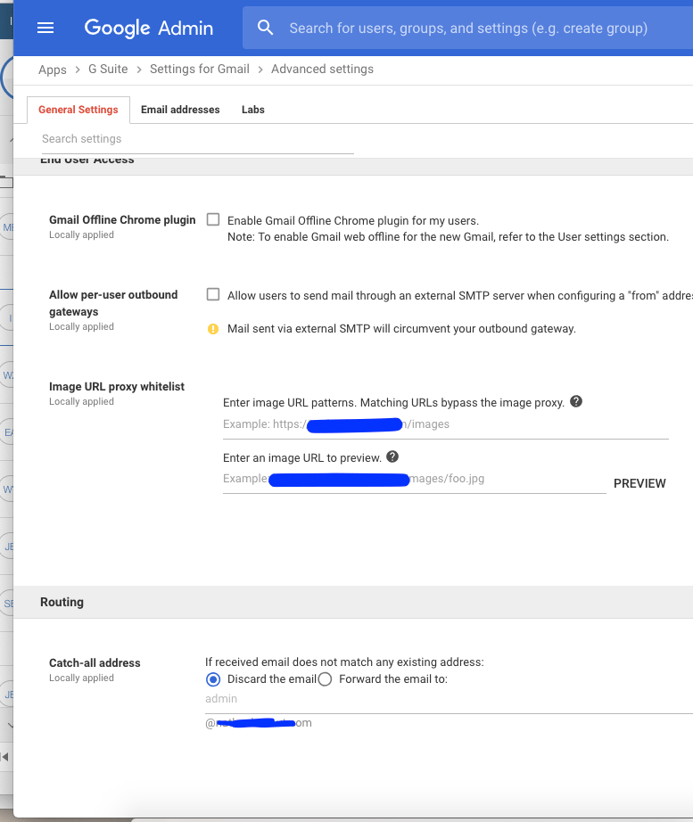 Gmail My GSuite routing options differ from the documentation