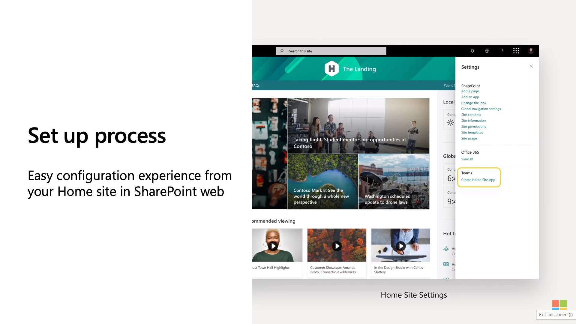 sharepoint online Create home site app is missing in my home site