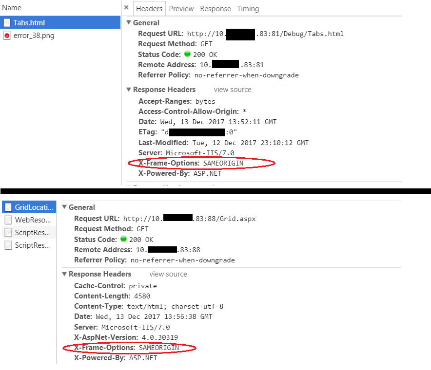 javascript Crossorigin error with XFrameOptionssameorigin