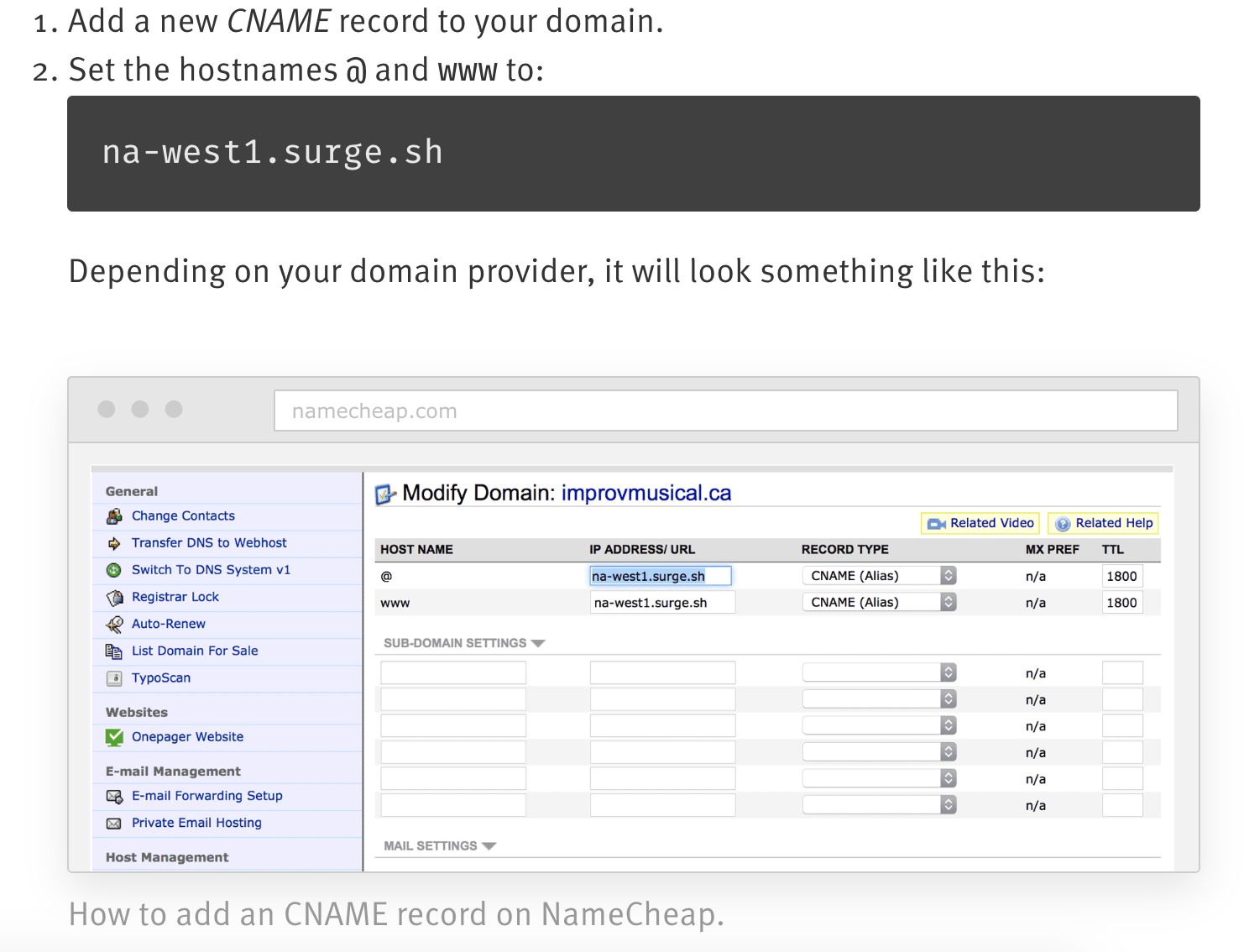 deployment Setting hostname of a Surge CNAME record to on GoDaddy
