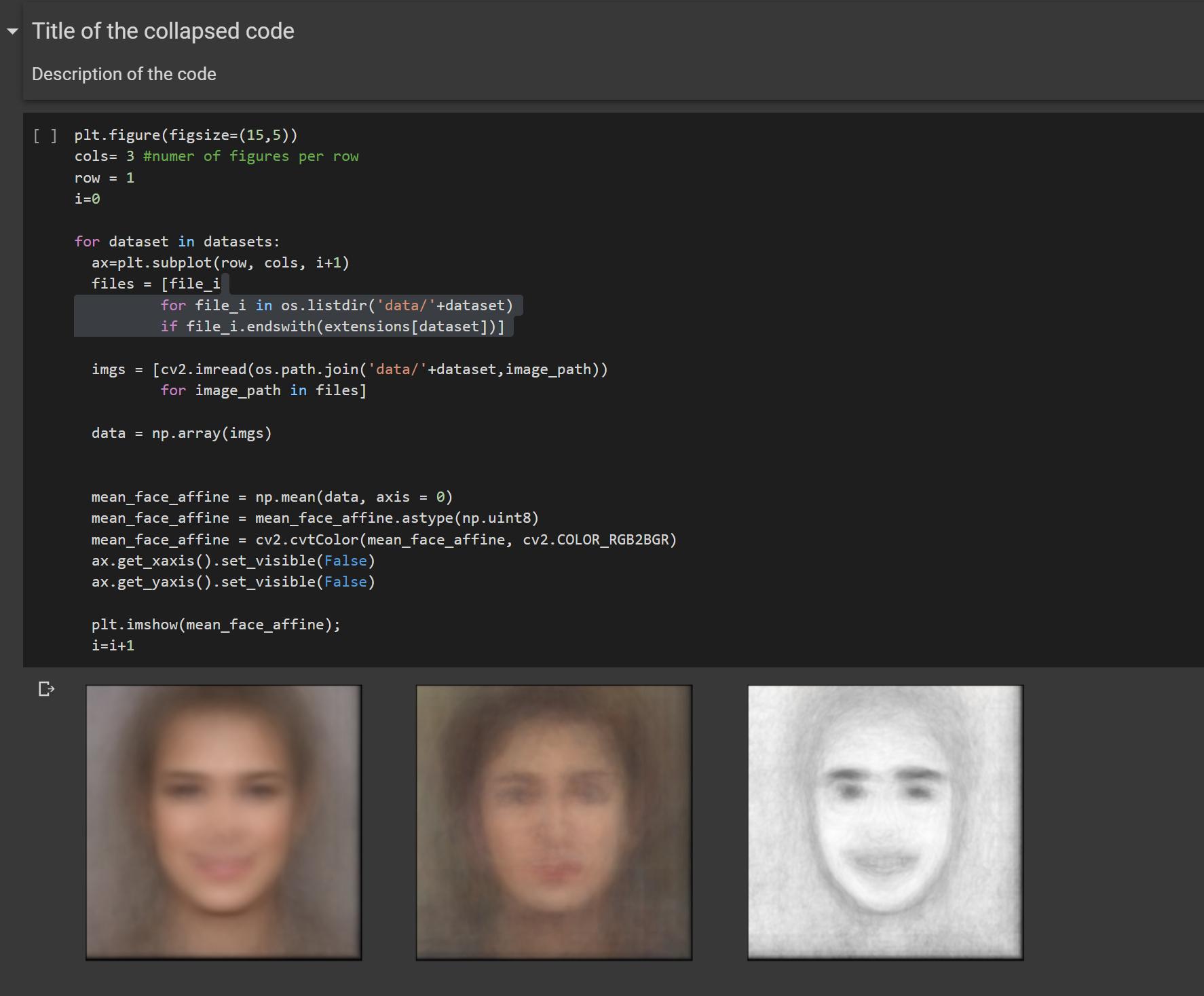 python How to collapse the code section in Google Colab Notebook but keeping the results shown