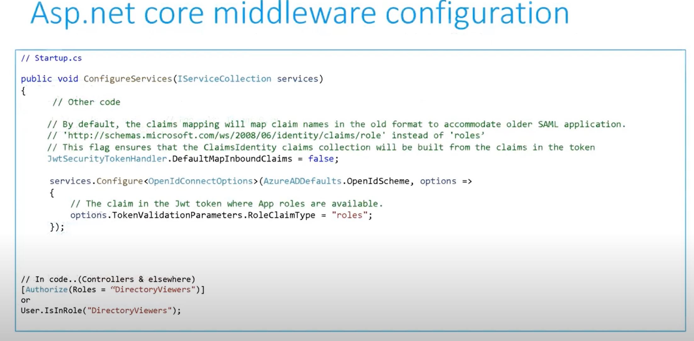 azure active directory NET Core 3.1 Microsoft.Identity.Web Role Based