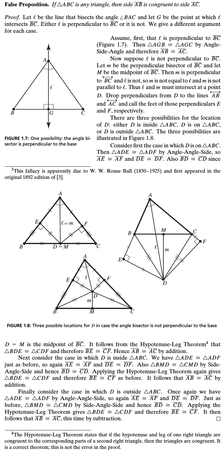 euclidean geometry Find the flaw in the "proof." If triangle ABC is