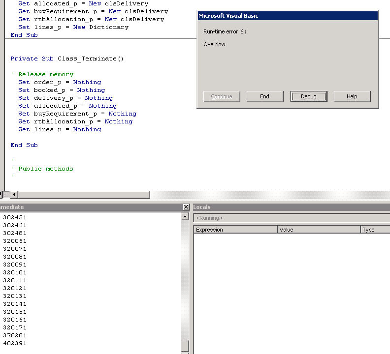 VBA Overflow Error 6 simply when terminating a class Stack Overflow
