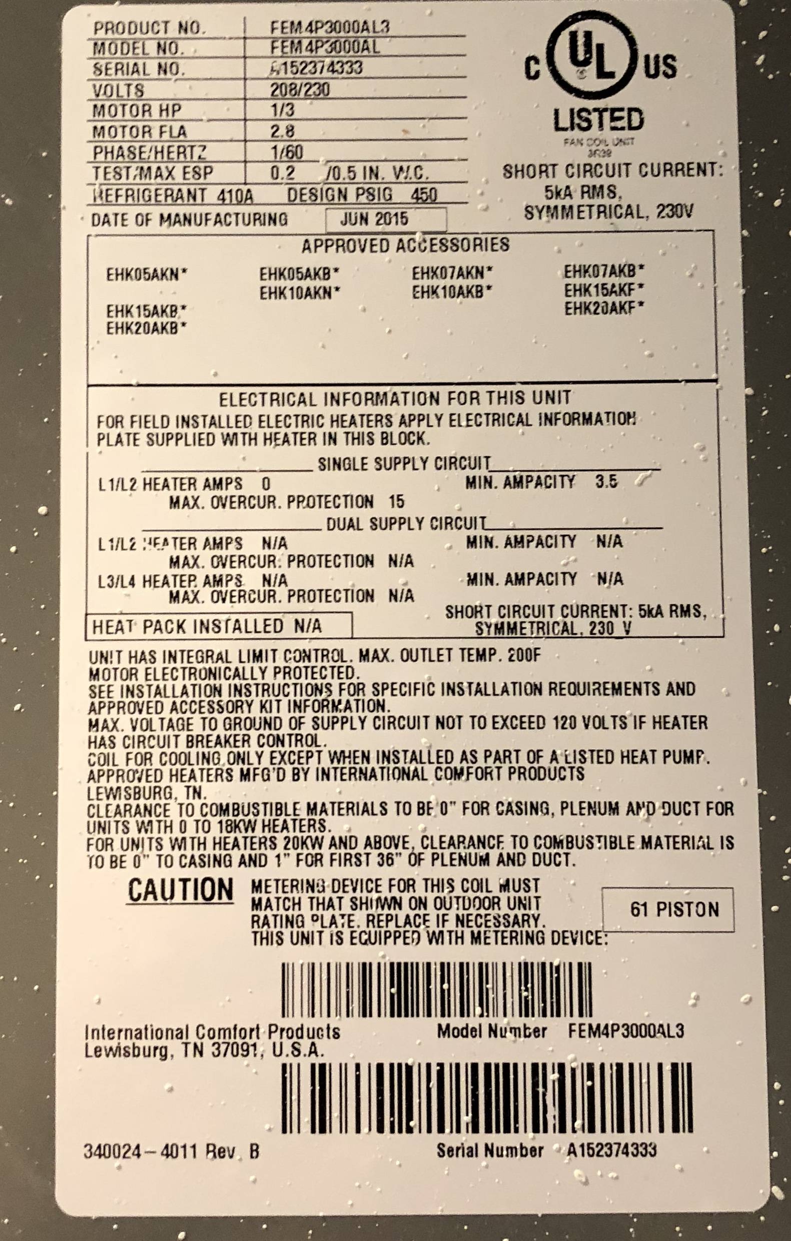 International Comfort Products Serial Number COMFORT