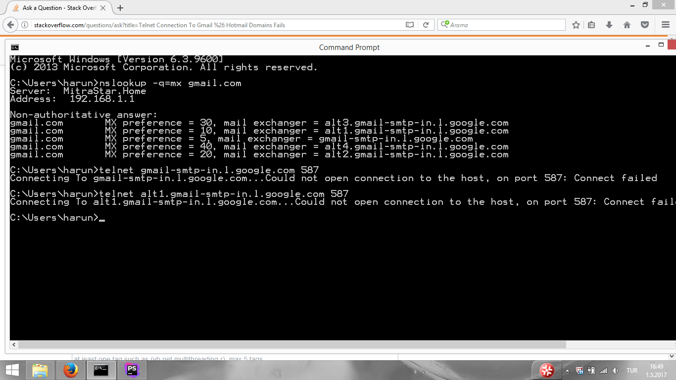 php Connection To Hotmail & Gmail Fails Stack
