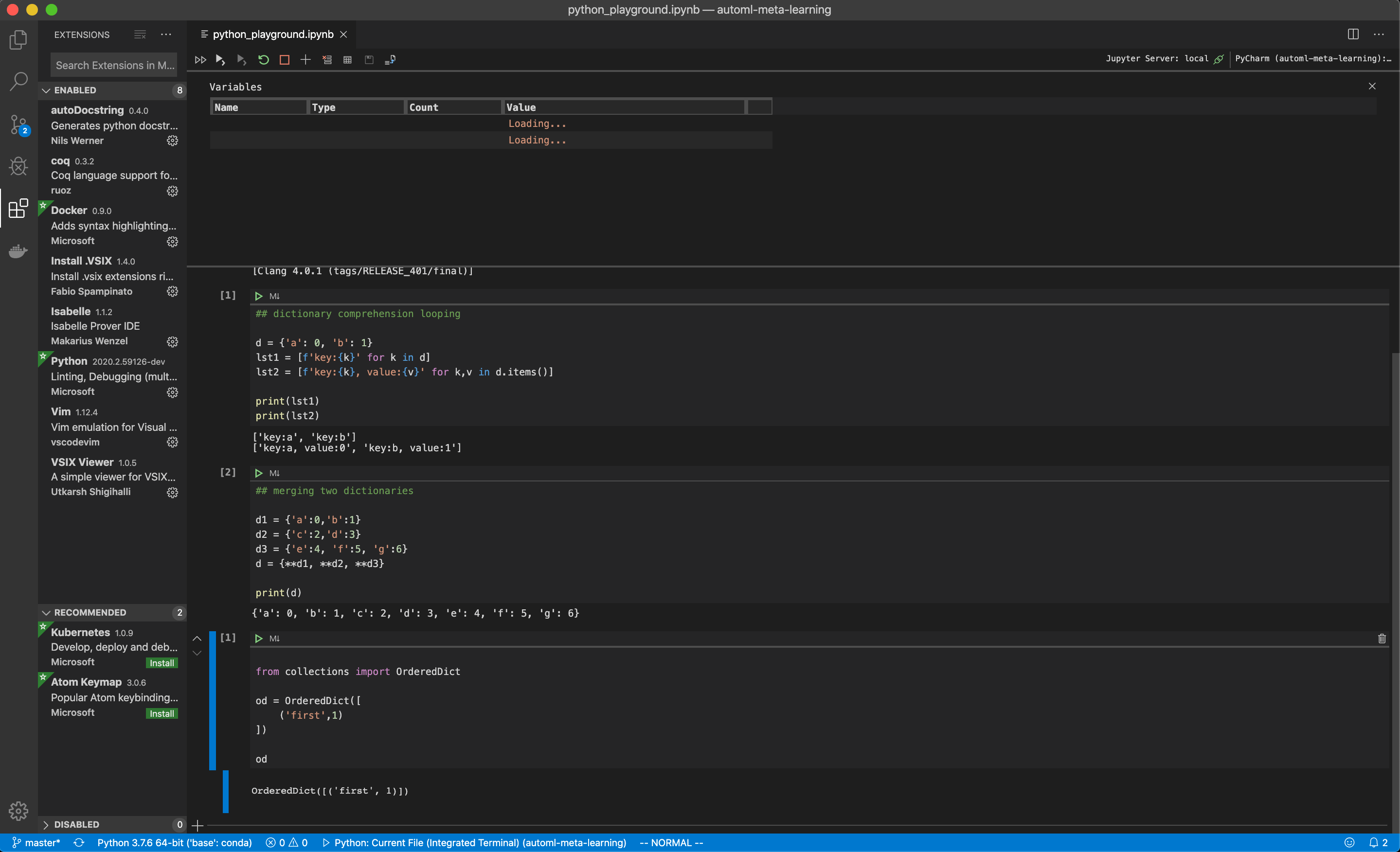python How does one have the Jupyter variable pane in VS Code to load
