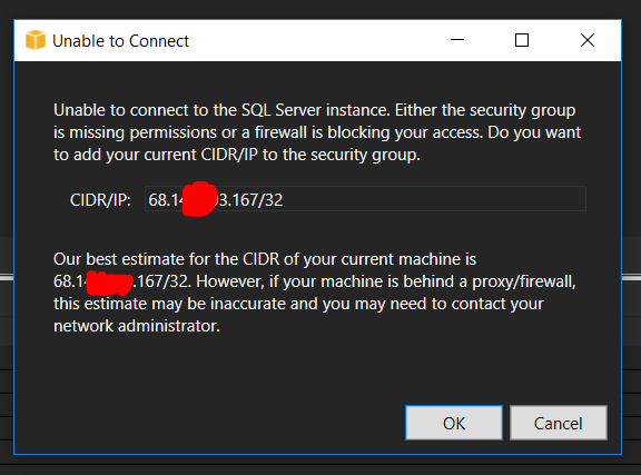 amazon web services Can't access AWS RDS database even though CIDR/IP