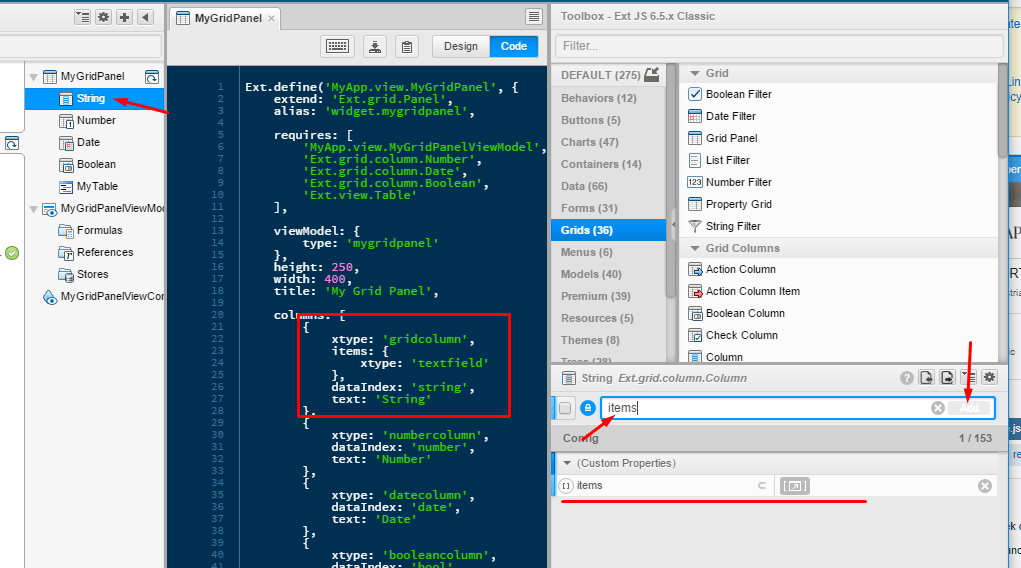 extjs Adding items to column in Sencha Architect 4 Stack Overflow