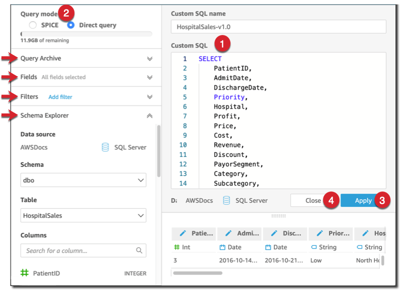 amazon web services AWS Quicksight How to use parameter value
