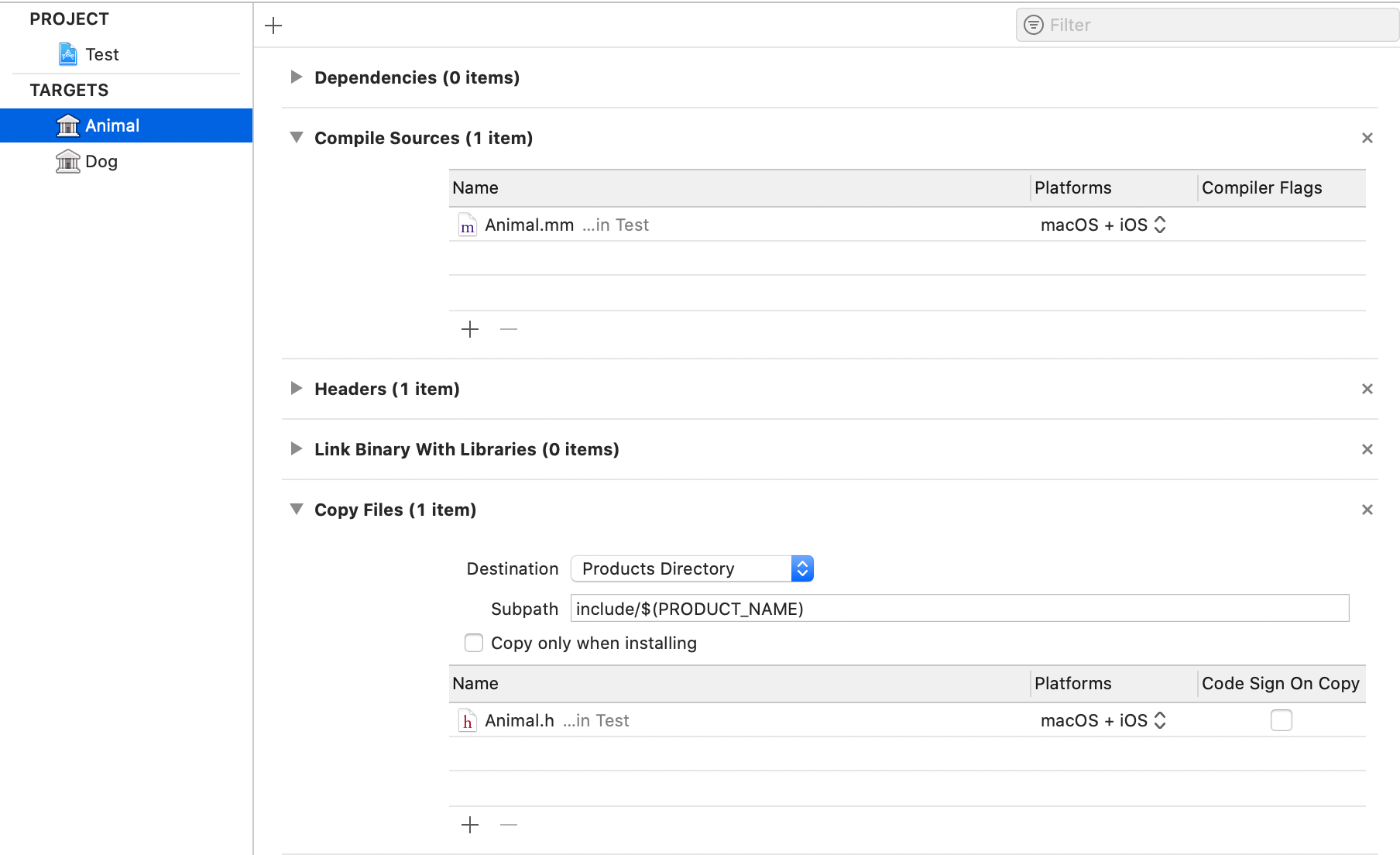 ios How to create two static libraries in which one has dependency