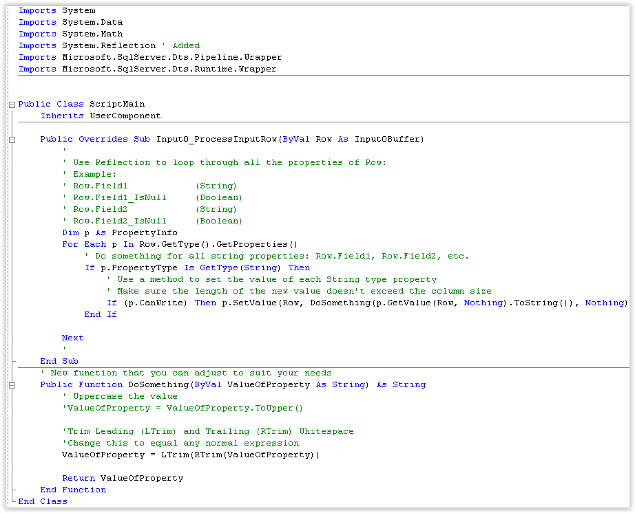 sql server 2008 SSIS Script to Trim all Input Columns of