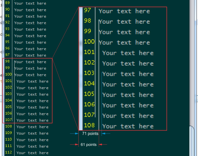 java Text editor separator line numbers overlap & long line marker