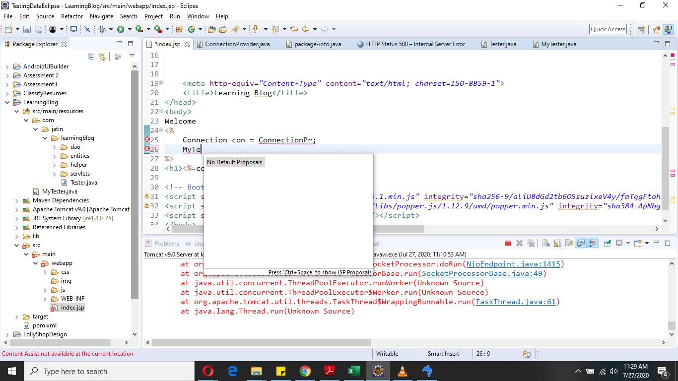 JSP File is not detect user defined java files. Please resolve Stack