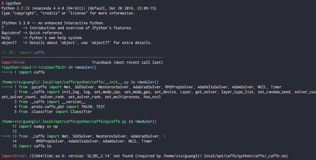 compilation Python Caffe ImportError /lib64/libc.so.6 version