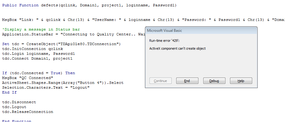 Excel Macro ActiveX component can't create object 'TDApiOle80