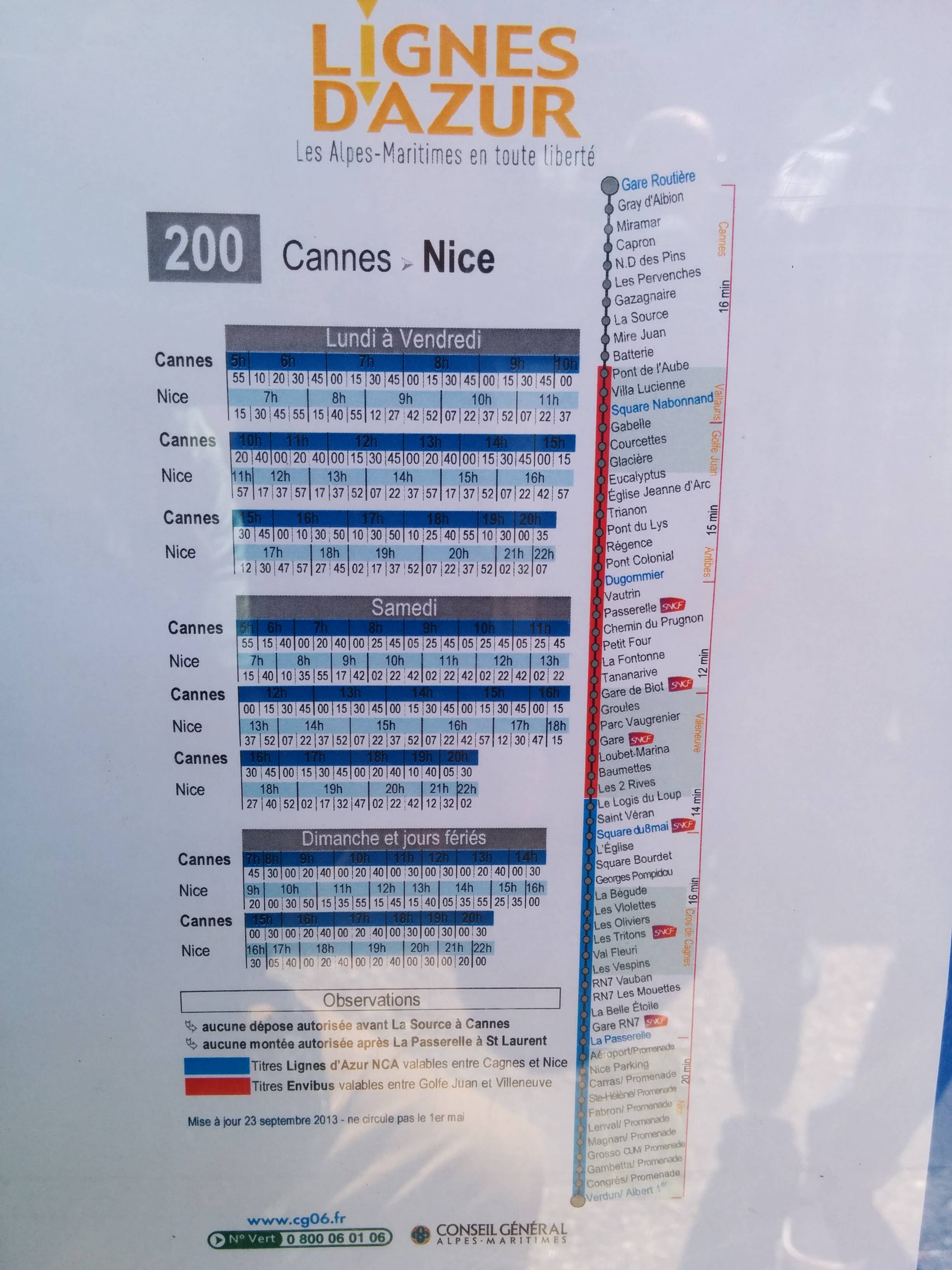 Ligne 200 Cannes Nice Horaires 2018