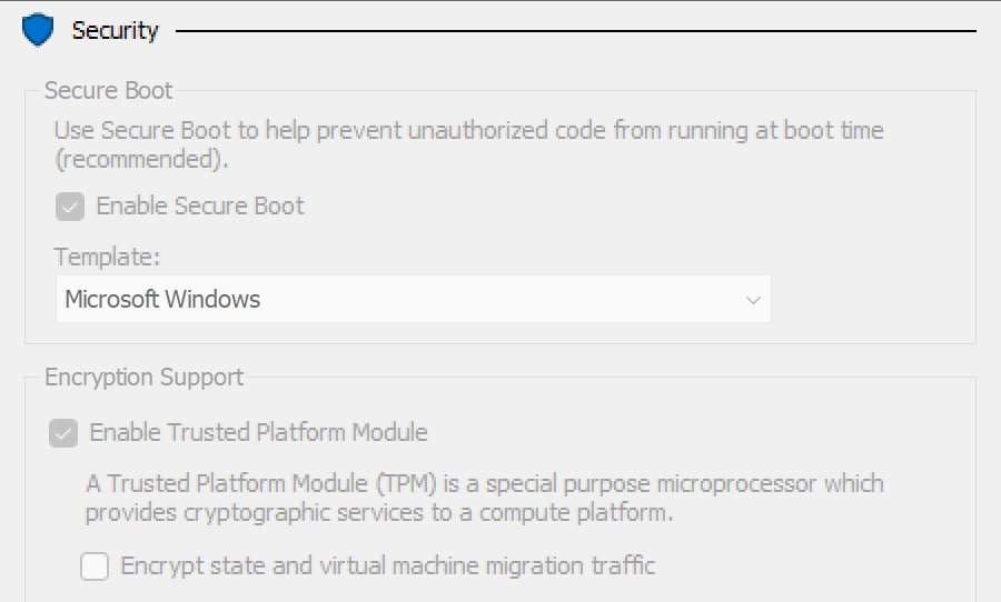 Virtual machine not meeting Windows 11 system requirements, even though