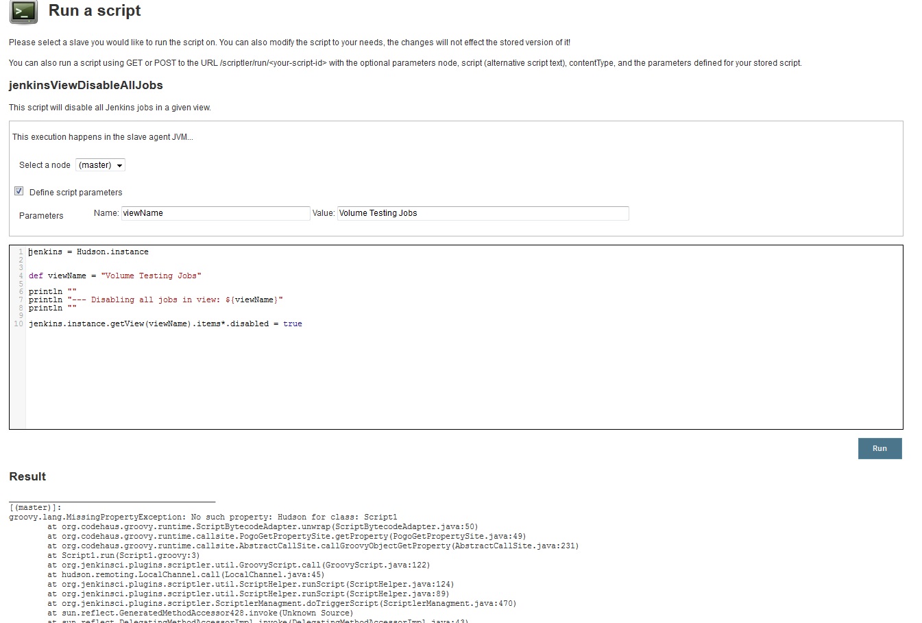 groovy Disable all Jenkins jobs from a given Jenkins View / Tab