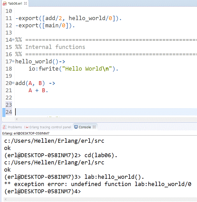 eclipse Erlang. Can someone help me figure out why is throwing me