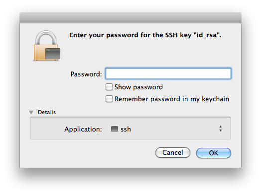 terminal Password dialog appears when SSH private key permissions are