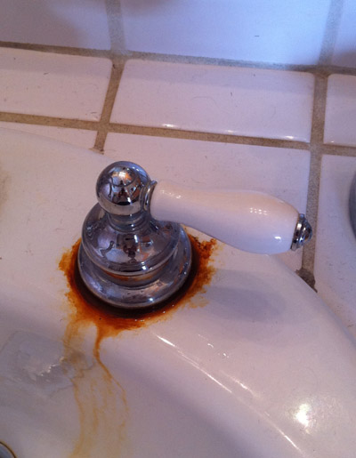 Turn the faucet handles to on to release any remaining water. How Can I Repair Or Replace This Rusty Leaking Bathroom Sink Handle Home Improvement Stack Exchange