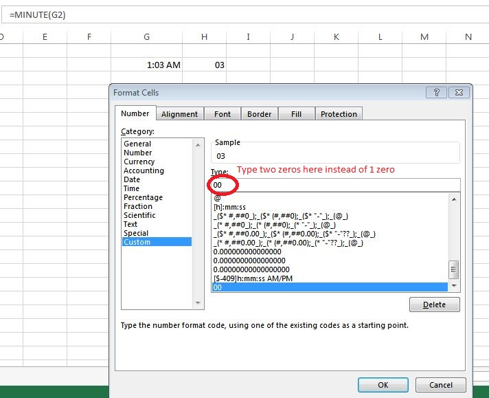 How to display leading zero for minutes from excel time format cell