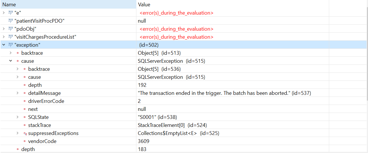 Java Hibernate Exception not exposing the Raise Error Exception Stack