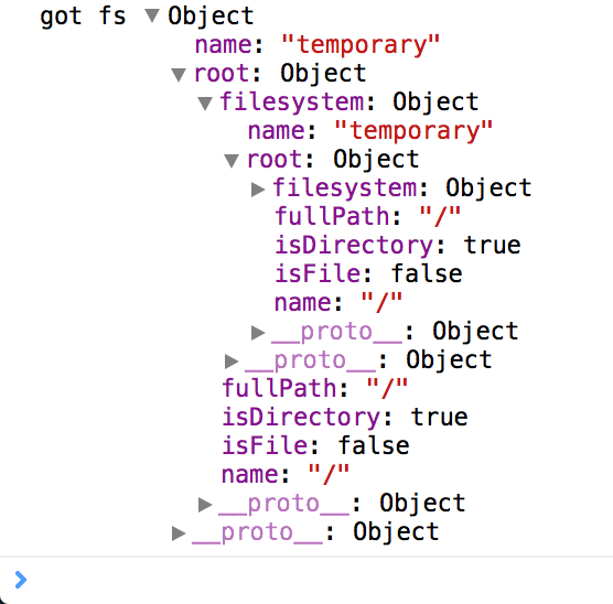 javascript Using the cordova file plugin no callback is called when