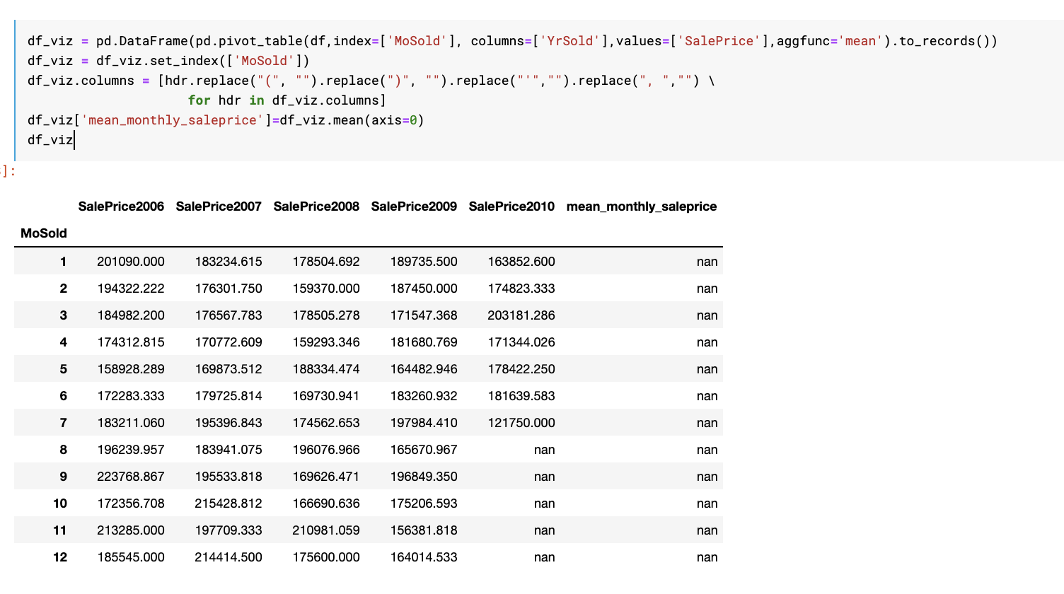 python Performing an aggregate function (e.g., mean) across rows