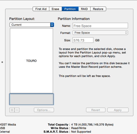 macos OSX refuses to create a partition on my 4TB external, despite