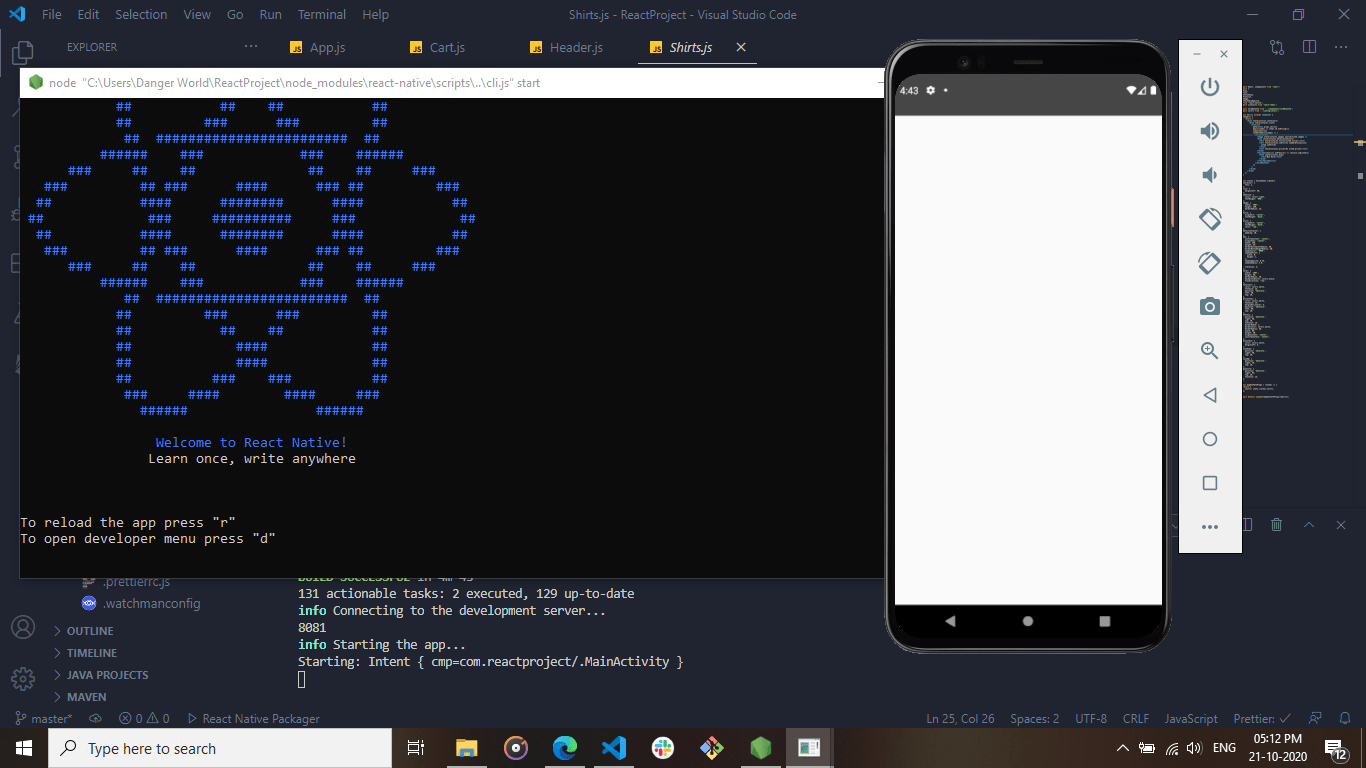 React Native, why android virtual device showing blank