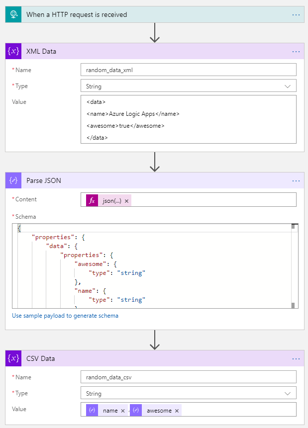 sql server Logic apps Read XML response from web service and store