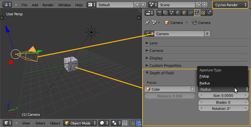 cycles Real depth of field in blender, without post processing