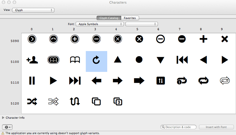 macos How to obtain glyphs from the "Apple Symbols" font in Lion