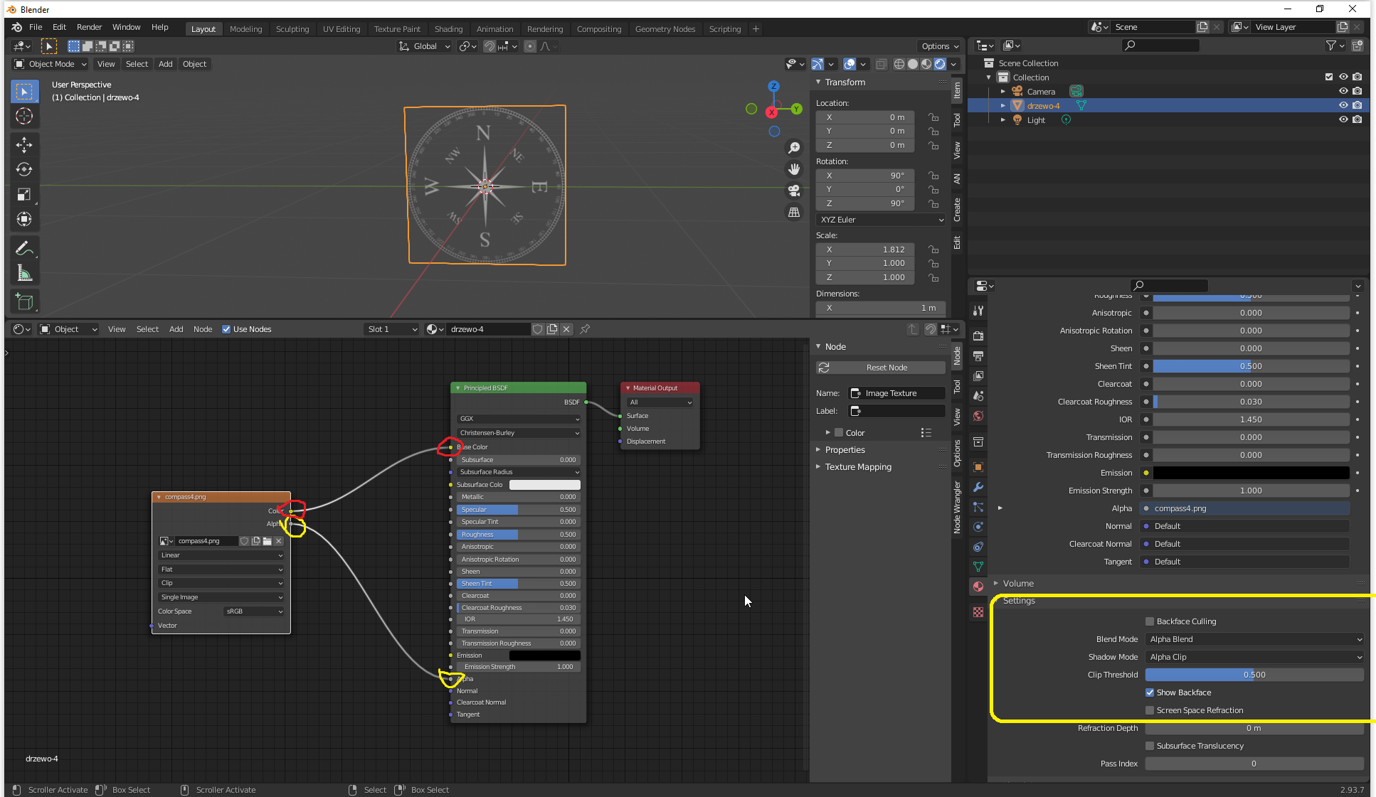 import Blender 3 Add image to plane with alpha, cycles Blender
