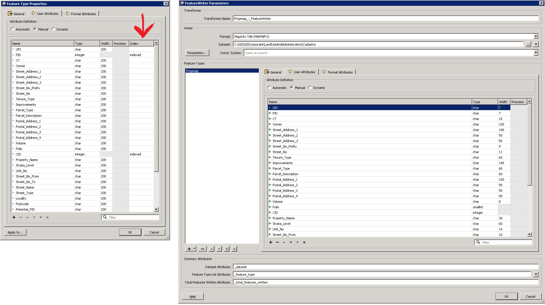 fme form Adding index to FME MapInfo FeatureWriter Geographic