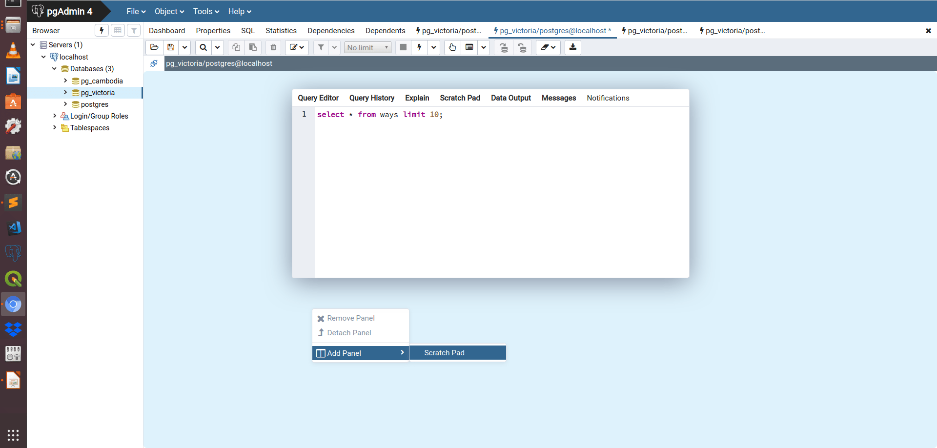pgadmin 4 3.1 retiling data output panel Gang of Coders