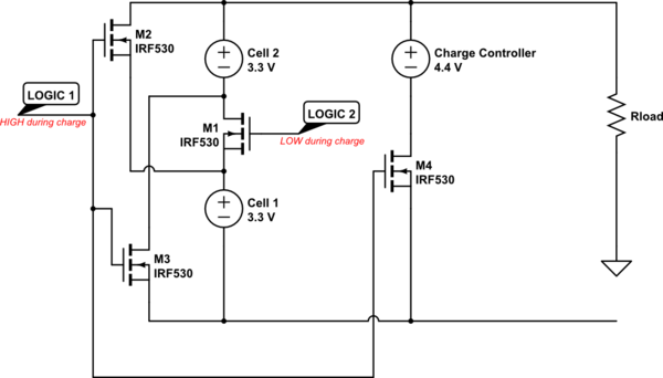 mosfet LiPo Battery series to parallel charging switching circuit