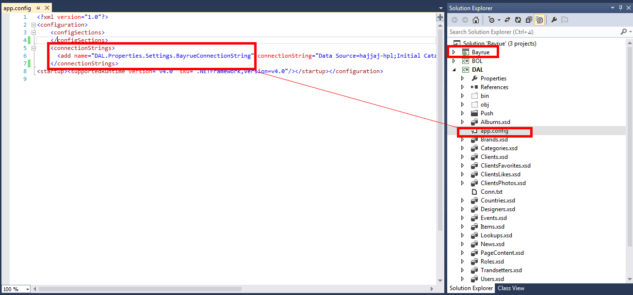 c How to get connection string from app.config in another class