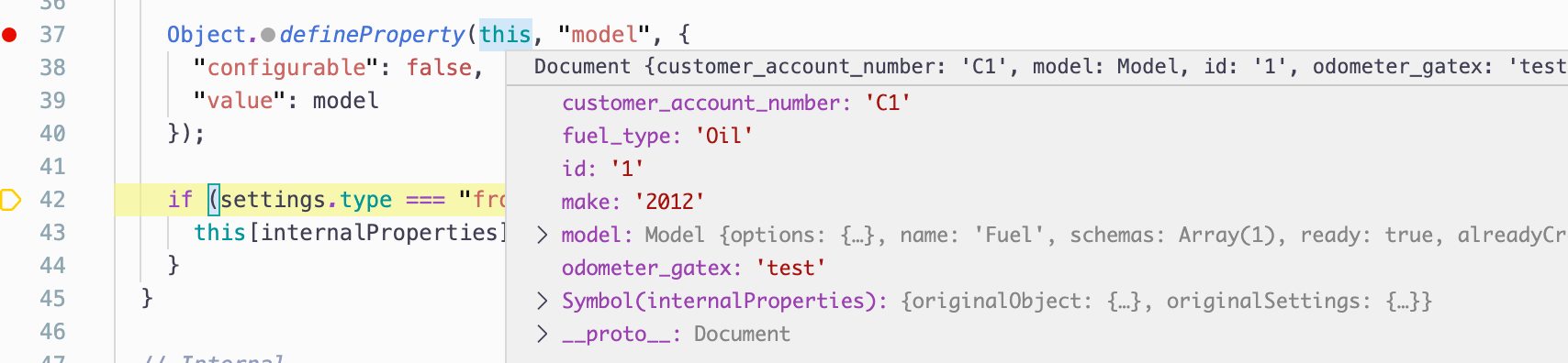 node.js Expected 'property' to be of type string, instead found type