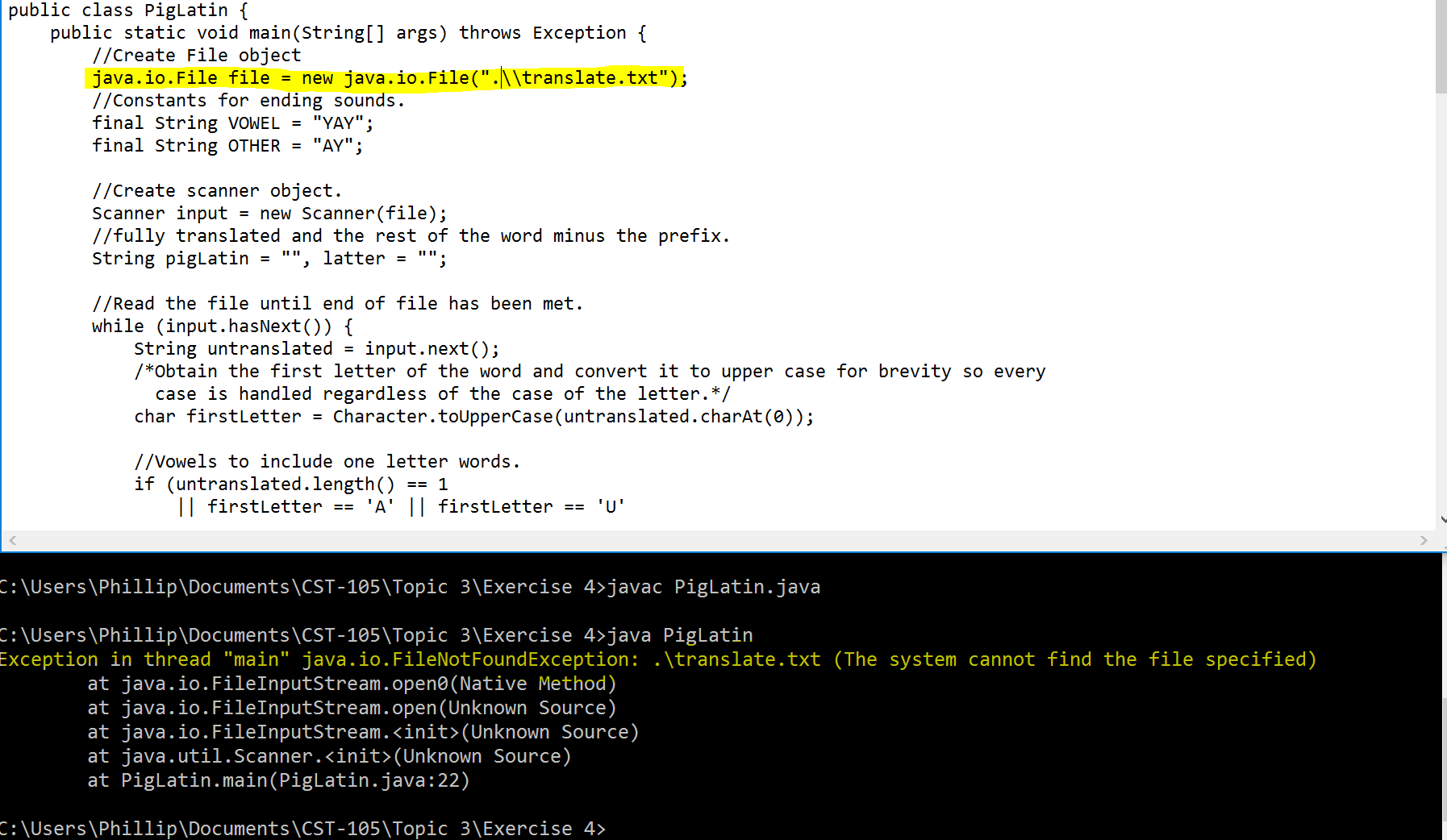 java FileNotFoundException when compiled in CMD, but works in