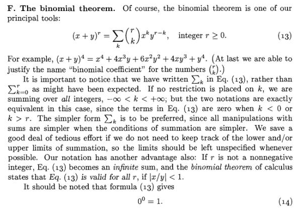 exponentiation The binomial formula and the value of 0^0
