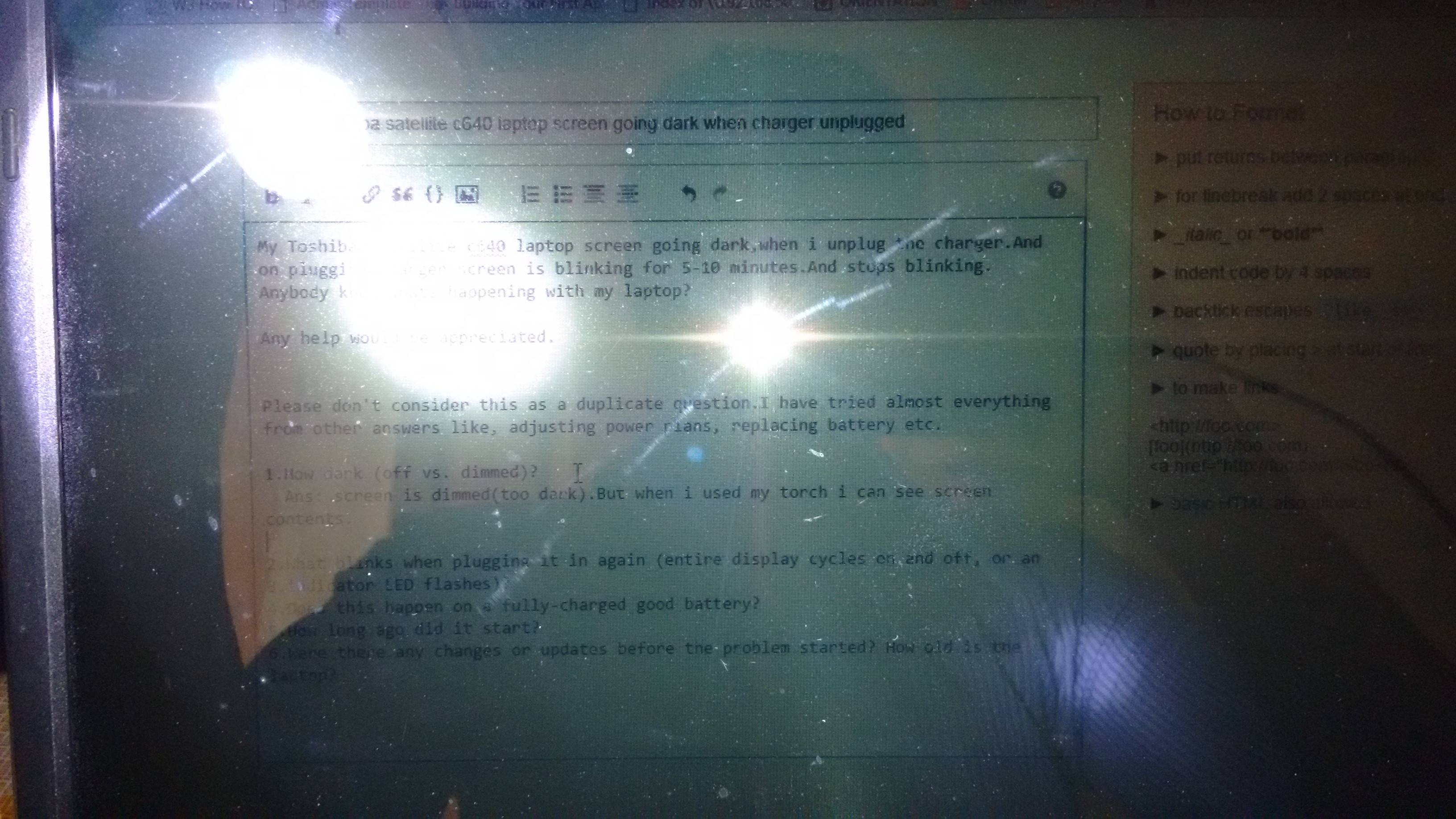 display Toshiba satellite c640 laptop screen going dark when charger