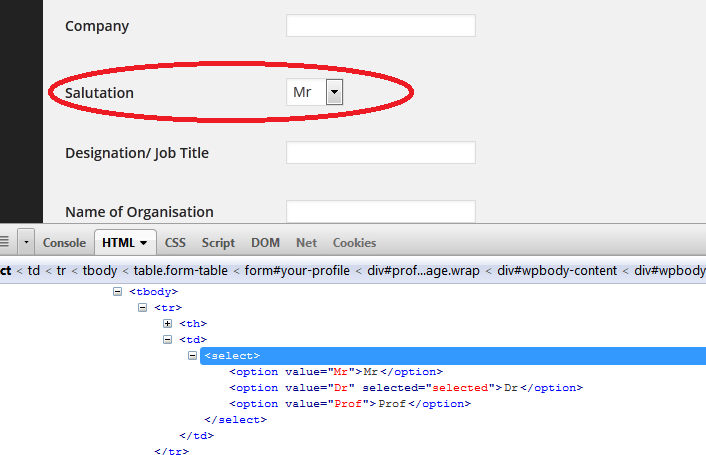 html How to make dropdown option selected against a