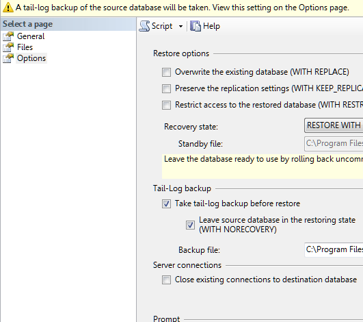 SQL Server Restore w/o "Closing Existing Connections" Database